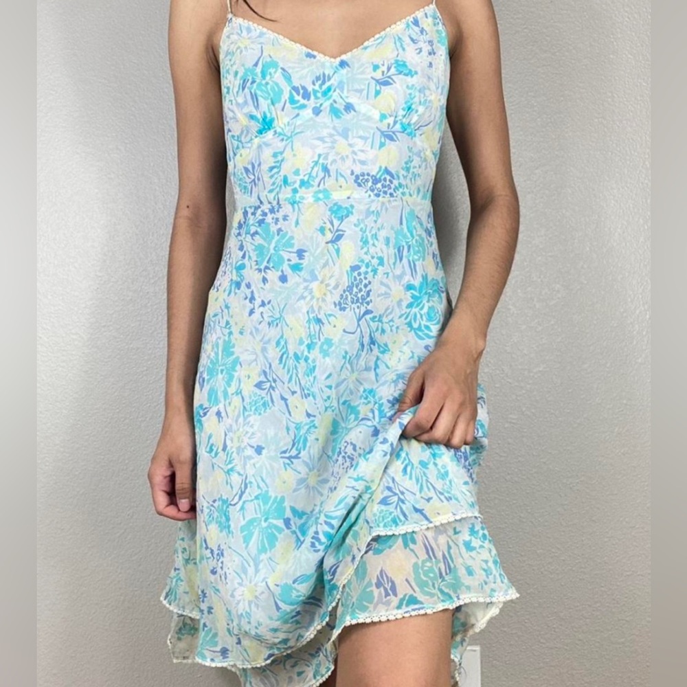 Ann Taylor Women’s Blue Yellow Green Summer Floral Dress